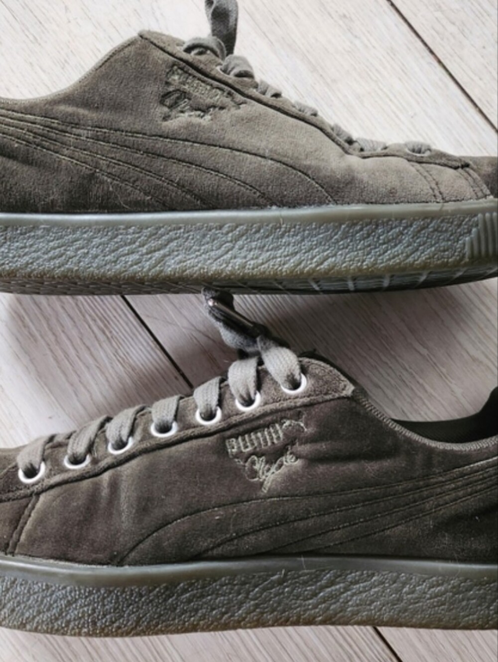 Women's Puma Clyde Olive Green Velvet Sneakers